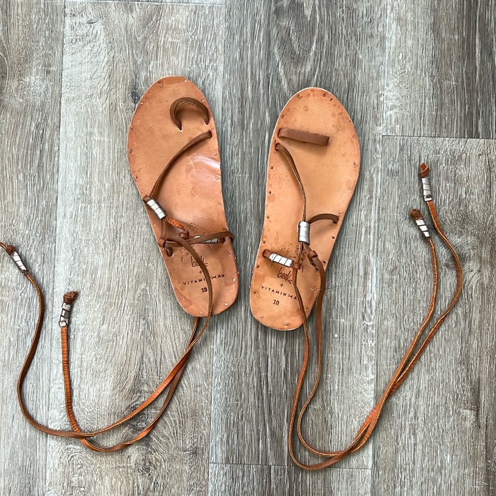 beek Tan Leather Lace-Up Sandals - Picture 2 of 7